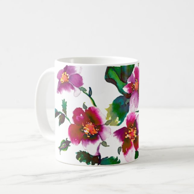 Elegant modern watercolor dark pink wildflowers coffee mug (Front Left)