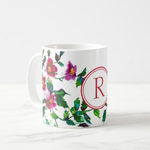 Elegant modern watercolor dark pink wildflowers coffee mug