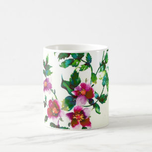 Elegant modern watercolor dark pink wildflowers coffee mug