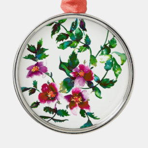 Elegant modern watercolor dark pink wildflowers metal ornament