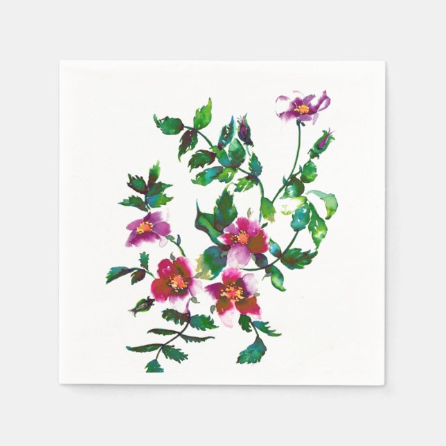 Elegant modern watercolor dark pink wildflowers napkin (Front)