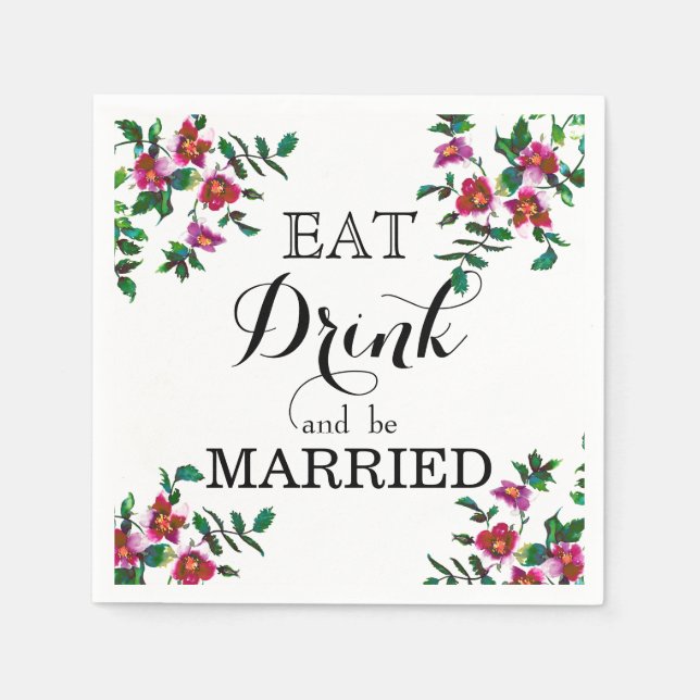 Elegant modern watercolor dark pink wildflowers napkin (Front)