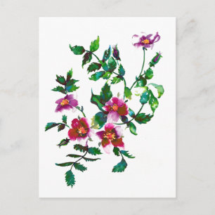 Elegant modern watercolor dark pink wildflowers postcard