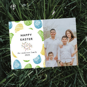 Elegant Modern Watercolor Eggs Happy Easter Photo Holiday Card