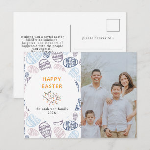 Elegant Modern Watercolor Eggs Happy Easter Photo Holiday Postcard