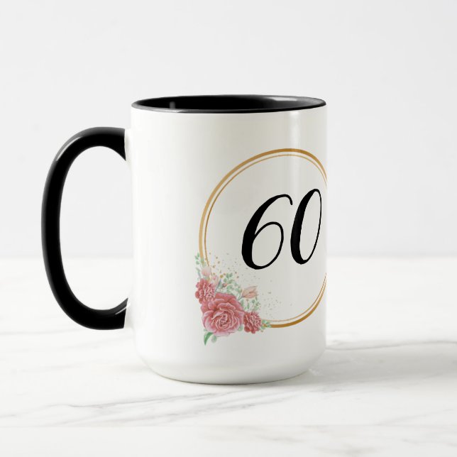 Elegant & Modern Watercolor Floral 60th Birthday Mug (Left)