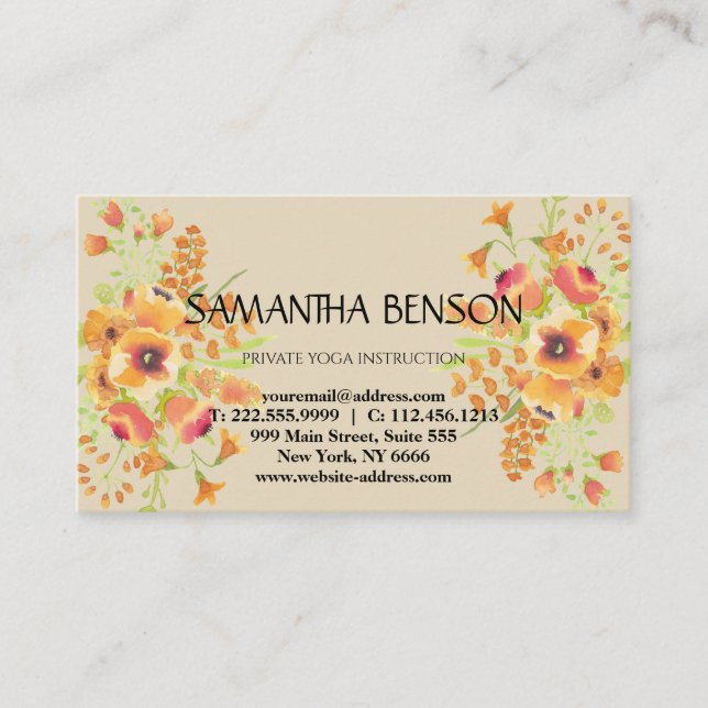 Elegant modern Watercolor floral illustration yoga Business Card (Front)