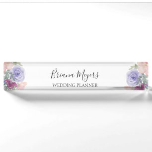 Elegant Modern Watercolor Floral Lavender Business Nameplate
