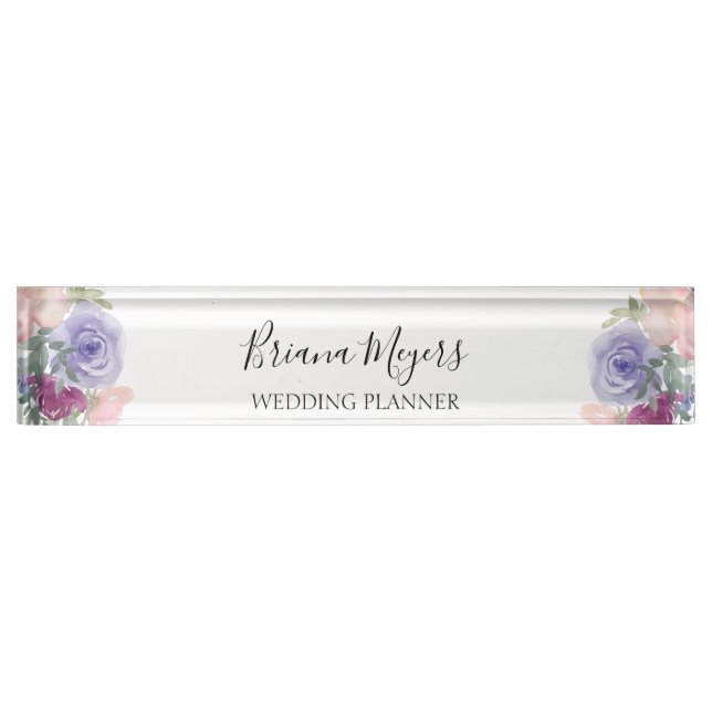 Elegant Modern Watercolor Floral Lavender Business Nameplate (Front)