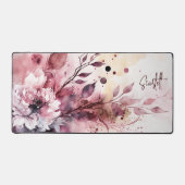 Elegant Modern Watercolor Floral Personalized Name Desk Mat (Front)