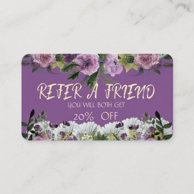 Elegant Modern Watercolor  Floral Referral Card (Front)