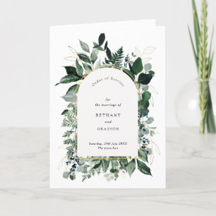 Elegant Modern Watercolor Greenery Bi fold wedding Program