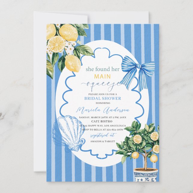 Elegant Modern  Watercolor Main squeeze bridal sho Invitation (Front)