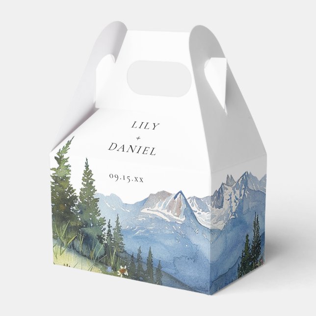 Elegant Modern Watercolor Mountain Wedding Favor Box (Front Side)