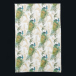 Elegant Modern Watercolor Peacock Floral Pattern Kitchen Towel<br><div class="desc">This stunning design feature a beautiful peacock sitting in tropical foliage. The background has various gold illustrations of peacocks on a white background #peacock #bird #animal #nature #tropical #kitchentowels #teatowels #towels #kitchen #dining #home #decor #homedecor #interior #interiors #design #designer #gift #gifts</div>