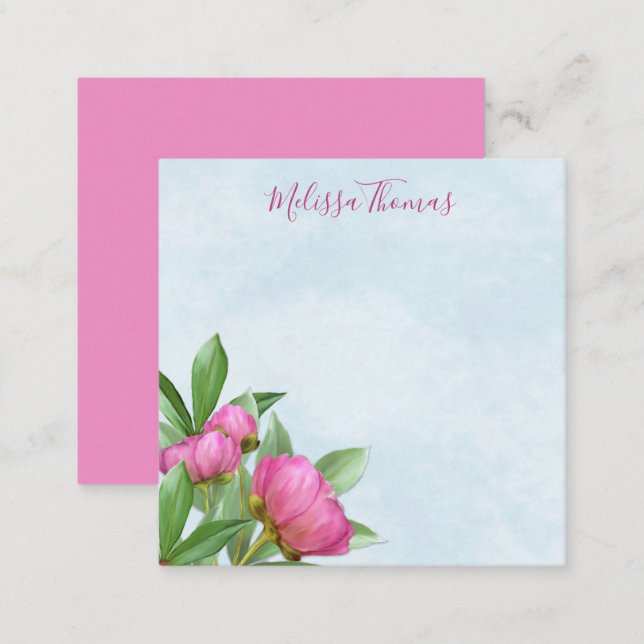 Elegant Modern Watercolor Pink Peonies Floral Card (Front/Back)