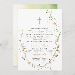 Elegant Modern Watercolor  Wildflowers Baptism Invitation