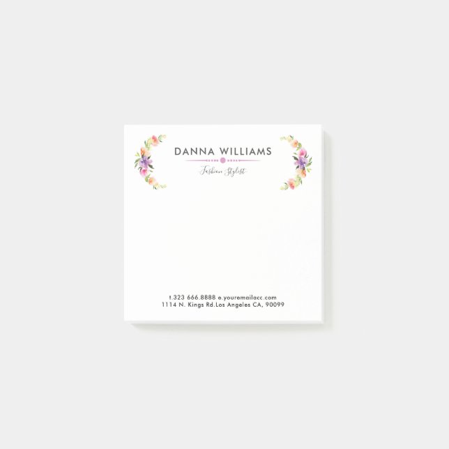 Elegant Modern Watercolors Floral Wreath Post-it Notes (Front)