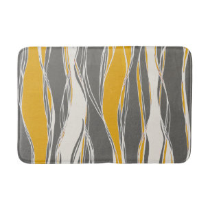 Elegant, modern, waves, lines, light grey, yellow bath mat