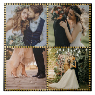 Elegant Modern Wedding 4 Photo golden frame  Tile