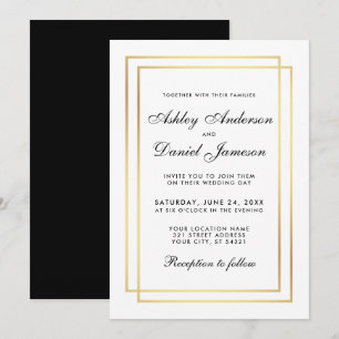 Elegant Modern Wedding Black White Gold Invitation