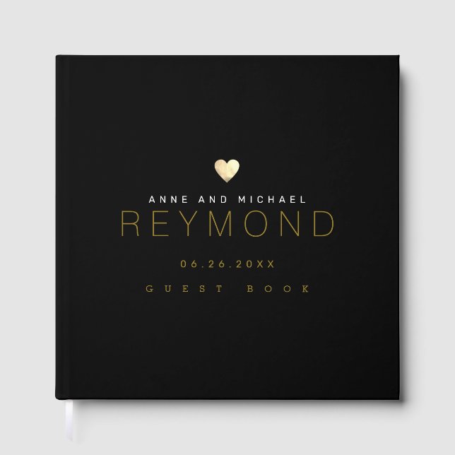 Elegant Modern Wedding black & white Guest Book (Front)