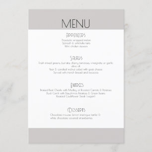 Elegant modern wedding classic script menu card