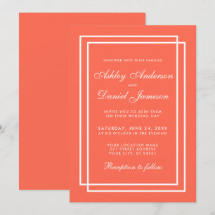 Elegant Modern Wedding Coral White Invitation
