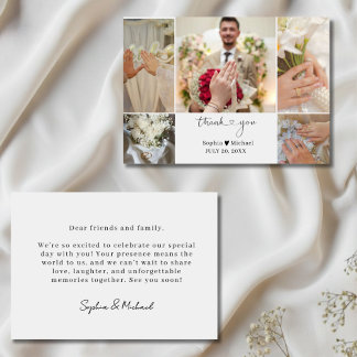 Elegant Modern Wedding Photo Collage ThankYou Card