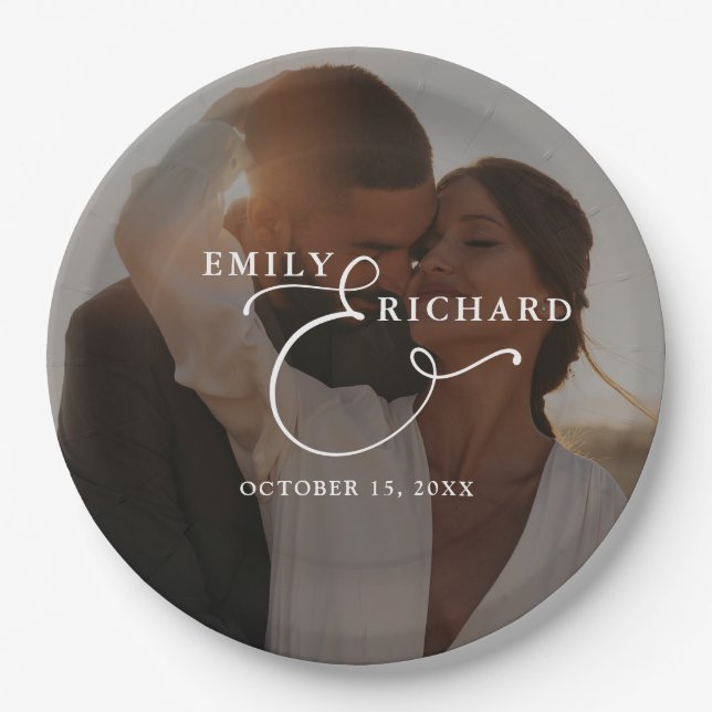 Elegant Modern Wedding Photo Paper Plate (Front)