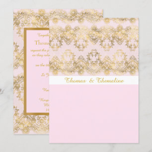 ELEGANT & MODERN WEDDING PINK VICTORIAN DAMASK INVITATION