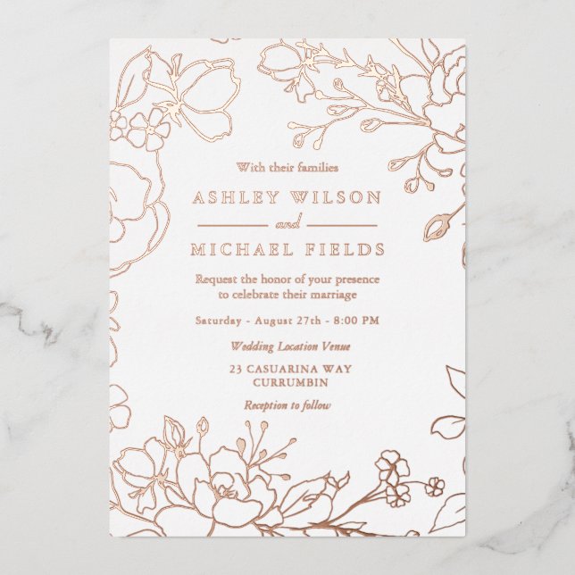 Elegant Modern Wedding Real Rose Gold Floral (Front)