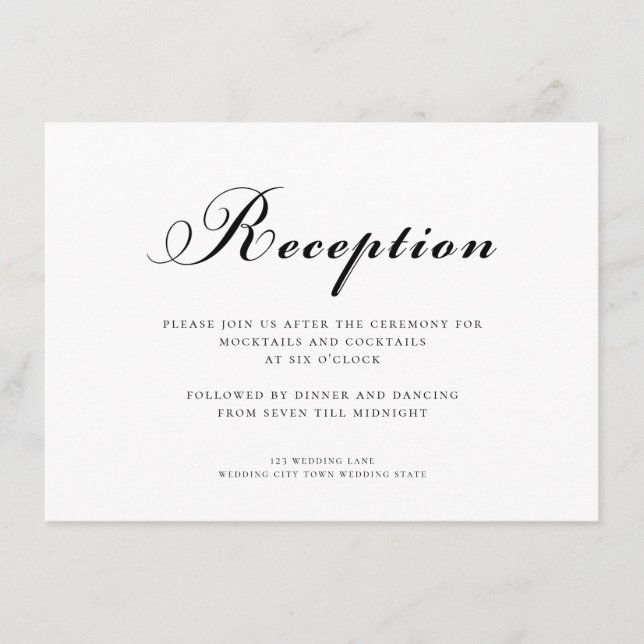 Elegant Modern Wedding Reception Enclosure Card (Front)