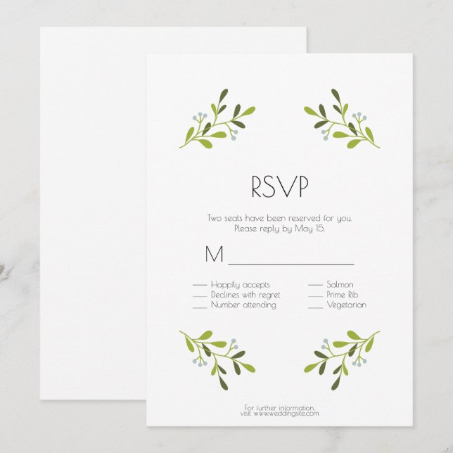 Elegant Modern Wedding. RSVP With Meal Options. Invitation (Front/Back)