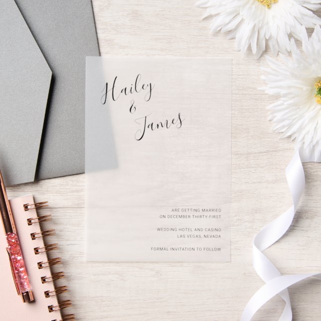 Elegant Modern Wedding Save the Date Vellum Invitations (Wedding)