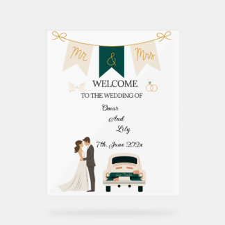 Elegant Modern Wedding Welcome Acrylic Sign. Sign