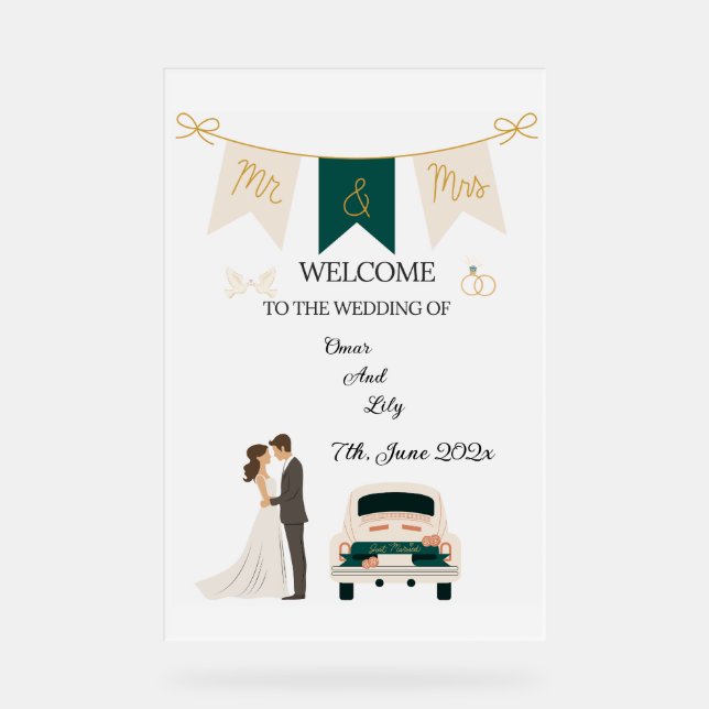 Elegant Modern Wedding Welcome Acrylic Sign. Sign (Front)