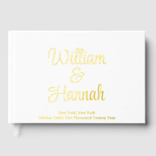 Elegant Modern Wedding White with Gold Hardcover Guest Book