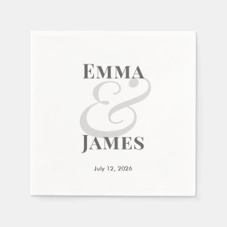Elegant Modern Wedding with Names | Date Cocktail Napkin