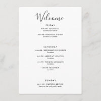 Elegant Modern Welcome Itinerary White with Thanks