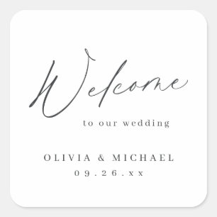 Elegant modern welcome minimalist wedding square sticker