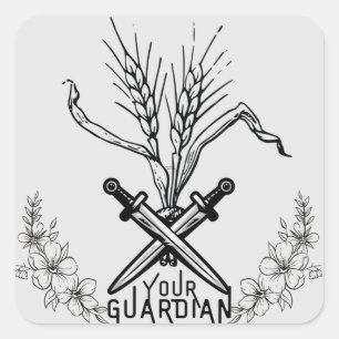 Elegant Modern wheat, sword, and guardian logo Square Sticker