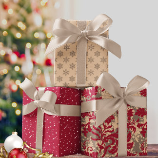 Elegant Modern Whimsical Christmas Set of Gift  Wrapping Paper Sheet