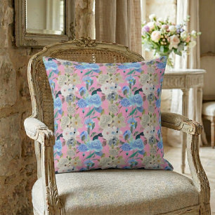Elegant Modern Whimsical Floral Stripes Pink Throw Pillow