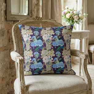 Elegant Modern Whimsical Floral Stripes Purple Throw Pillow