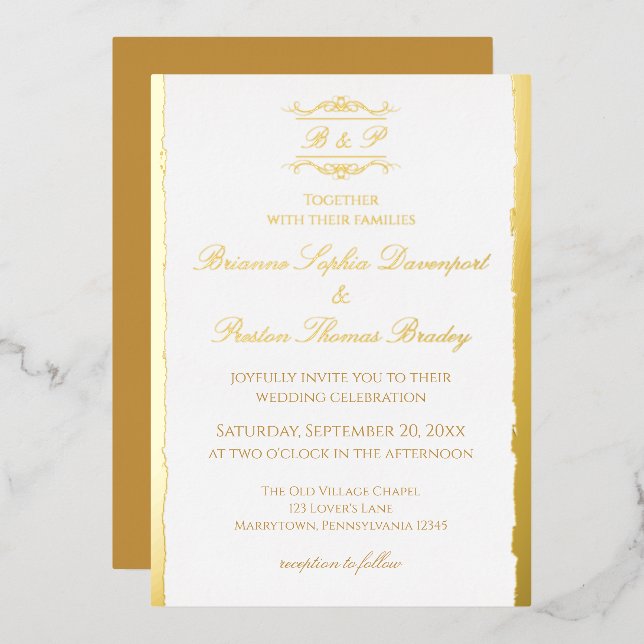 Elegant Modern Whimsical Monogram Wedding Gold (Front/Back)