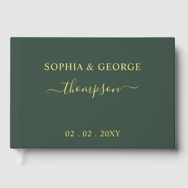 Elegant Modern White and Gold Wedding Guest Book (Front)