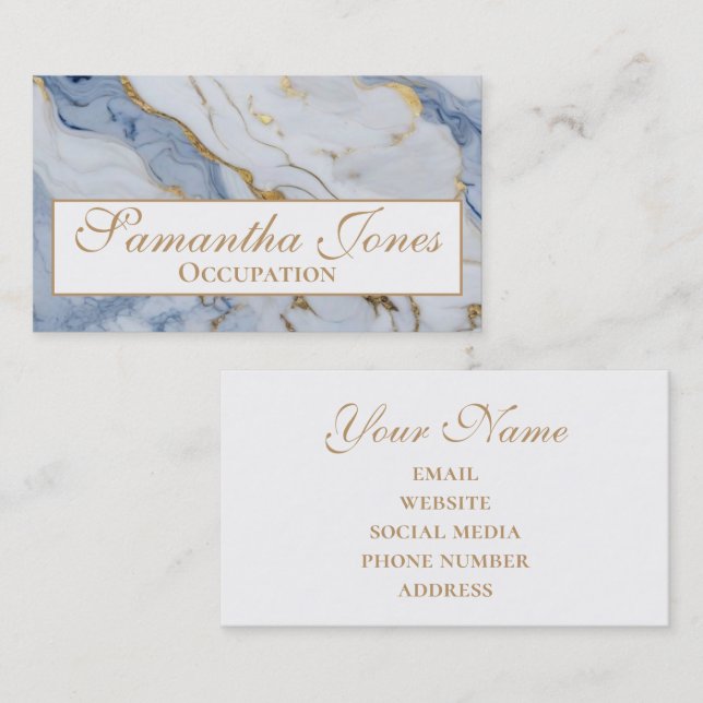 Elegant Modern white blue gold marble pattern  Business Card (Front/Back)