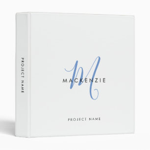 Elegant Modern White Blue Script Monogram Binder