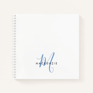 Elegant Modern White Blue Script Monogram Notebook